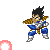 Pixelated character in blue and white armor with brown shoulder pads performs a series of martial arts poses against gray background, emitting pink energy bursts.