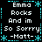 Static pixel art displays text in white and cyan on black background with repeated patterns.