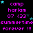 Pixelated text and star graphics repeat across a black background, with pink and cyan text and stars in a pattern