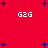 Red background with dark blue plus signs and four instances of white 'G2G' text in pixelated font.
