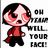 Pixelated character with black hair and red face, wearing red jacket and black pants, standing next to text reading 'ON MY FACE' in blocky letters.