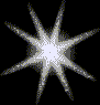 A star-shaped icon with eight points, white center fading to gray edges on black background.