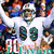 Pixelated image of a football player in white jersey with number 89 and teal accents, standing beside a stylized dolphin logo on orange circular background.