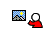 Pixelated cartoon figures with white heads and red bodies interact with a blue-and-yellow mountain landscape icon, accompanied by text phrases.