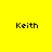 Yellow background with blue rectangular blocks and black text reading 'Keith' in multiple positions.