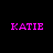 Four identical pink 'KATIE' text icons arranged in a on black background with white rectangular overlays