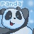 Pixelated panda face with black and white fur, red mouth, blue background, and 'Panda' text above each frame.