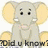 Pixelated elephant icon with yellow ears and gray body, displaying sequential text changes across four