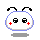 Pixelated cartoon head with black antennae, red cheek marks, and blue outline showing six distinct facial expressions including wide eyes, crossed eyes, open mouth, and question mark gestures.