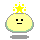 Four pixelated yellow characters with green outlines, two showing star effects above heads and Japanese text to the right.