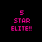 Four variations of a pixelated graphic with pink text '5 STAR ELITE!!' on black background, each with different white rectangular background placement.