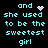 Pixelated cyan text on black background with animated heart and star symbols, repeating 'and she used to be the sweetest girl' in two