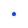 A contact sheet of 19 animated frames showing a blue particle explosion animation on a gray background, with the icon expanding from a small dot to a large cloud and then fading out.