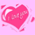 Pink heart-shaped icon with 'I love you' text on a light pink background, surrounded by small pink and white decorative elements.