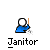 A pixelated blue figure with white head and orange arm, shown in multiple states of text display beneath it.