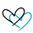 Two overlapping heart outlines in black and cyan, with text 'peace. <3' below the right heart.