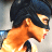 Pixelated static image of a person with dark hair and orange-toned skin wearing an orange outfit, viewed from the side against a light background.