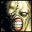 Pixelated image of a humanoid face with a wide open mouth and closed eyes, next to stylized text on a black background.