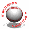 Four variations of a baseball icon with 'WORLD SERIES' text in red, arranged in a , each showing different stitching patterns and shadow effects