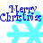 Blue pixelated text "Merry Christmas" overlays light blue snowflakes on a white background, with visible animation changes across frames.