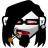 Pixelated character with long black hair, white face, red eyes, and a cigarette in mouth against plain background.