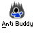 Static pixel art buddy icon featuring a blue-shirted figure with black hair against a gray background, below which is the text "Anti Buddy" in blocky font.