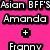 A static buddy icon with four quadrants: pink text section, photo of two people, smiley face, and gray area.