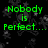 Green pixelated text on a black background with gray speckles, displaying sequential phrases about perfection and identity.