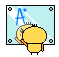 Pixelated character with yellow body and orange limbs holds a blue 'A' that changes to 'B' against light blue background with white diagonal lines.