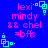 Blue background with pink text reading 'lexi mindy && chel =bfs' and cyan square-dot patterns in four corners.