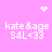 Pixelated pink background with white text and symbols; four identical text blocks arranged in a , each containing 'kate&age' and 'S4L<33', with a heart symbol at top center and a starburst at top right