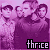 repeated pixelated images with purple tint, each showing two people in close pose and the word 'thrice' below