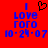 Red background with blue text and a black heart symbol; two identical side-by-side layouts of 'I love roro' followed by date '10-29-07'.