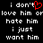 Black background with white pixelated text arranged in four lines, a red heart symbol replacing the 'o' in don't on the top line.