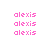 Pixelated pink text 'alexis' appears on white background with green rectangular overlays in various positions
