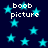 Dark blue background with scattered cyan stars and repeated white text reading 'boob picture' in pixelated font.