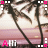 Pixelated palm trees and pink text 'Alli' appear in a repeating pattern with animated pixel shifts across the image.