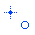 Blue pixelated shapes including cross, circle, and star forms in varying sizes and shades on white background.