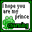 A 4x4 grid of identical pixel art icons featuring a green frog and text on white backgrounds with green borders, each icon displaying the phrase "I hope you are my prince charming" in black and yellow-green lettering.