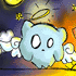 Animated contact sheet of a light blue cartoon angel character with wings and halo, showing eight distinct facial expressions against a starry night background with orange-yellow clouds.