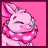 Pixelated pink bunny mascot with heart-patterned scarf in three animated frames showing subtle pose changes against solid pink background, labeled "SMUGGLE" and "BUNNY" text elements.