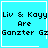 Four identical cyan square with white borders display pixelated text "Liv & Kayy Are Ganztter Gz" and one shows a white heart, another a white starburst
