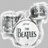 Three identical grayscale cartoon-style icons featuring a circular central badge with 'The Beatles' text, surrounded by two smaller oval shapes on top and left.