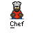 A 5x4 contact sheet of pixel art chef icons with varying speech bubbles, all featuring a black chef character in red apron and white hat against gray background.