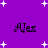 Purple background with white star shapes and four instances of the name 'Alex' in black cursive text.
