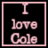 Pixelated pink text on black background with light pink border reads "I love Cole" in three lines.