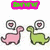 Pixelated dinosaur icons with heart bubbles, alternating pink and green colors in a