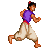 Pixel art animation of a character in traditional Middle Eastern attire running through with varying leg positions and arm swings