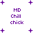 Purple pixelated text 'MD Chill chick' surrounded by scattered purple plus signs on white background, with animated variations in plus sign positions and text spacing.