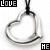 Two side-by-side heart-shaped pendants with metallic outlines and black top loops, each displaying text above and below the pendant on a gray transparent background.